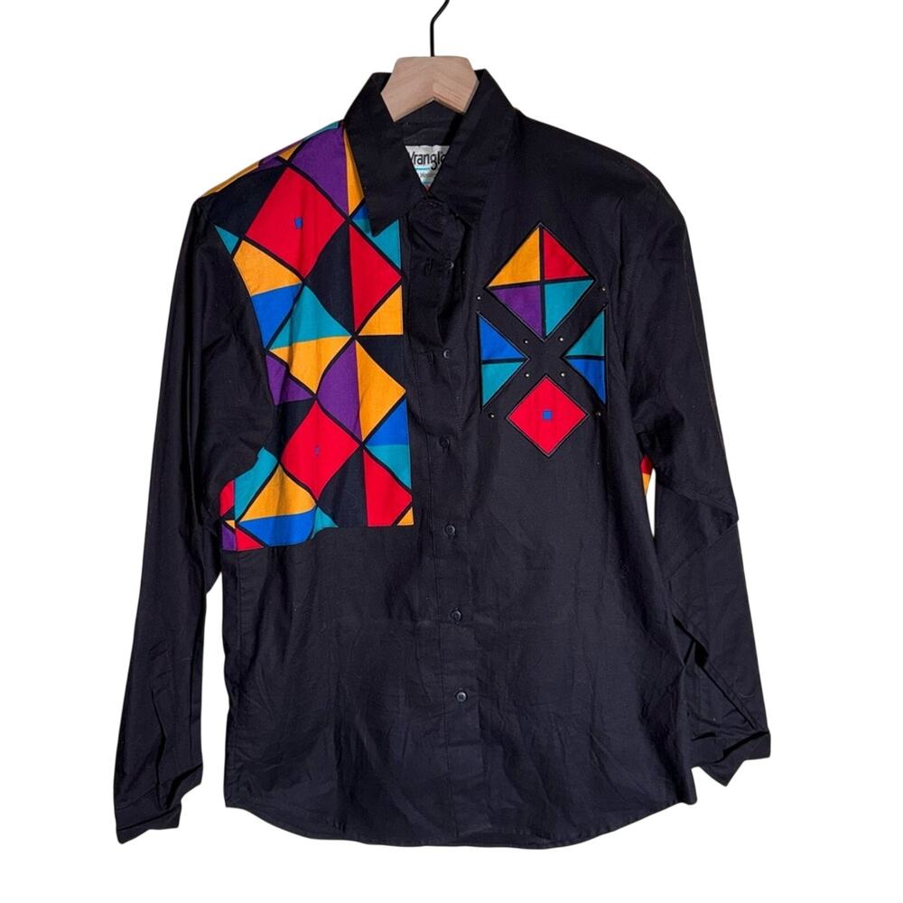VINTAGE WRANGLER 90s art deco western rodeo beaded cowgirl button down shirt S